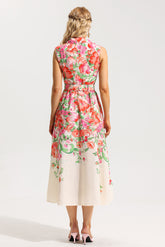 Floral Bottom Sleeveless Midi Dress With Belt